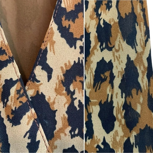Vtg Chetta B Peter Noviello Leopard Print Pleated Wrap Cocktail Dress Tan Size 4 - Picture 6 of 8